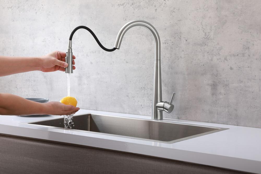 Elegant Furniture & Lighting - Lucas Single Handle Pull Down Sprayer Kitchen Faucet in Brushed Nickel - FAK-301BNK veiw 5