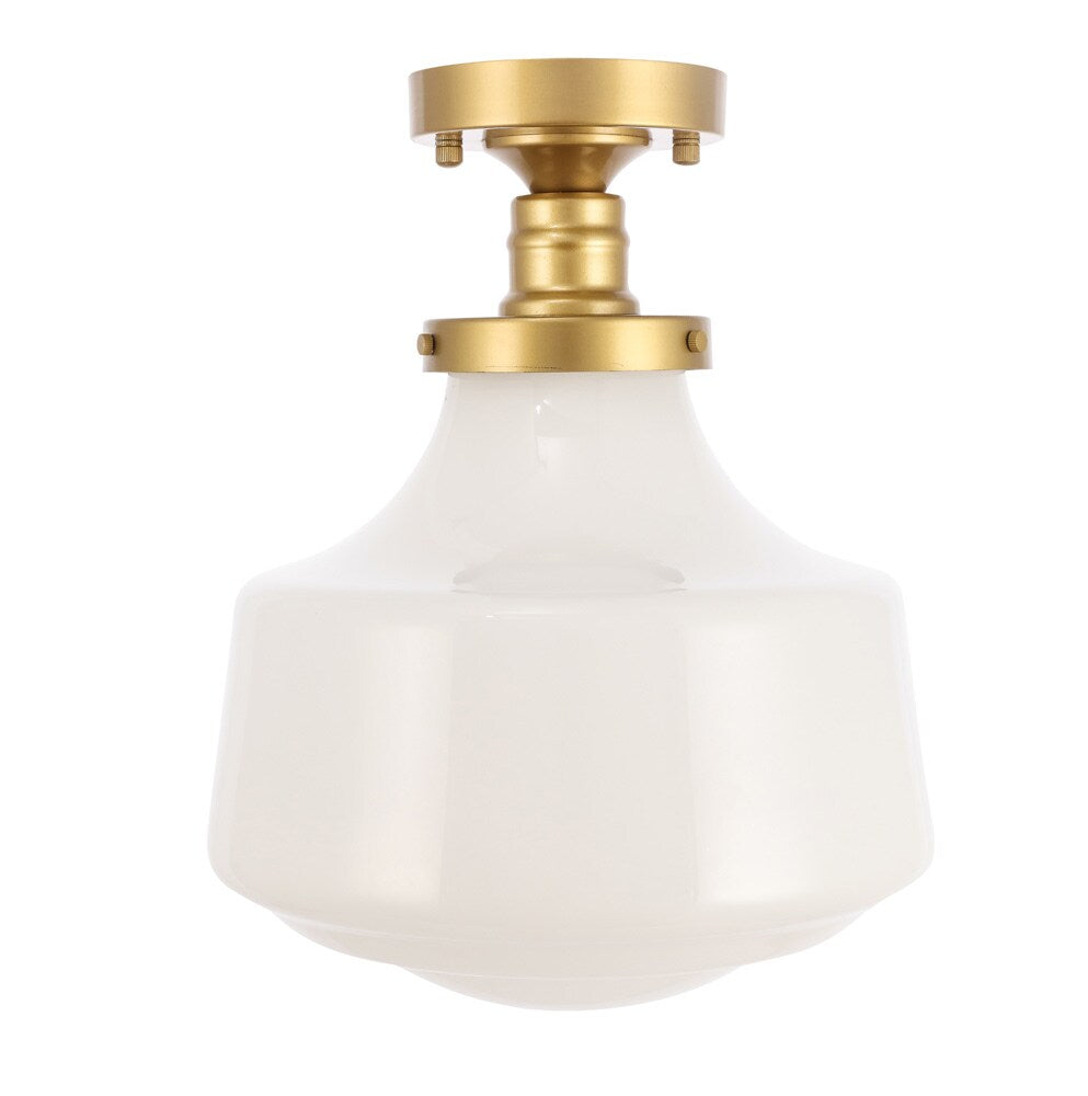 Elegant Furniture & Lighting - Lyle 1 light Brass and frosted white glass Flush mount - LD6245BR veiw 1