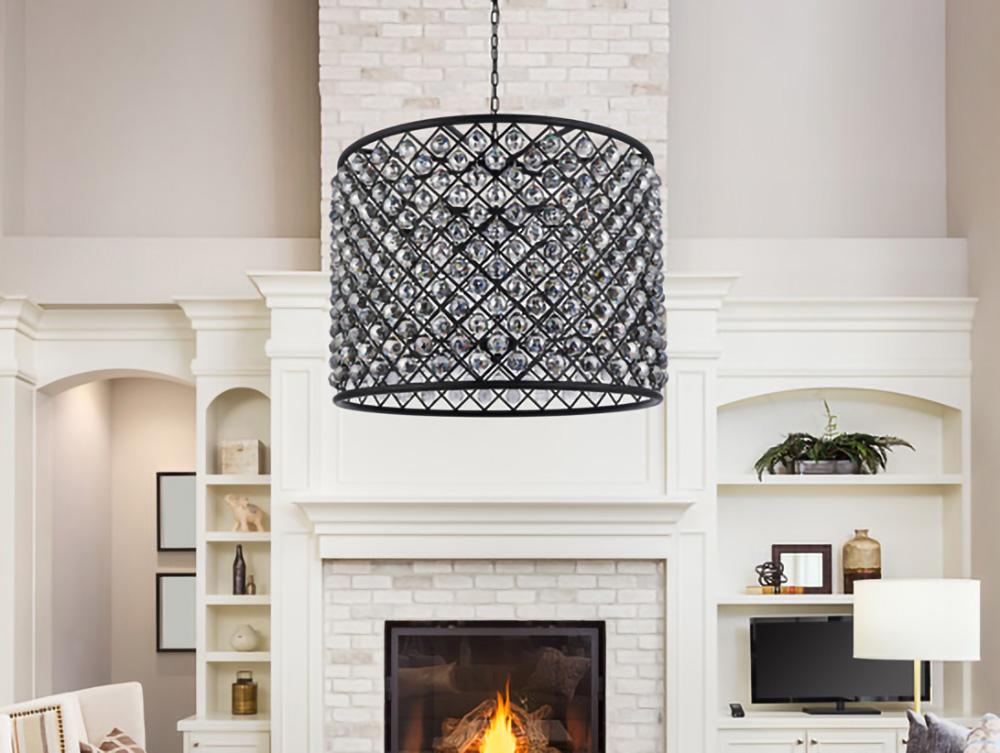 Elegant Furniture & Lighting - Madison 12 light Matte Black Chandelier Silver Shade (Grey) Royal Cut Crystal - 1206D35MB-SS/RC veiw 1
