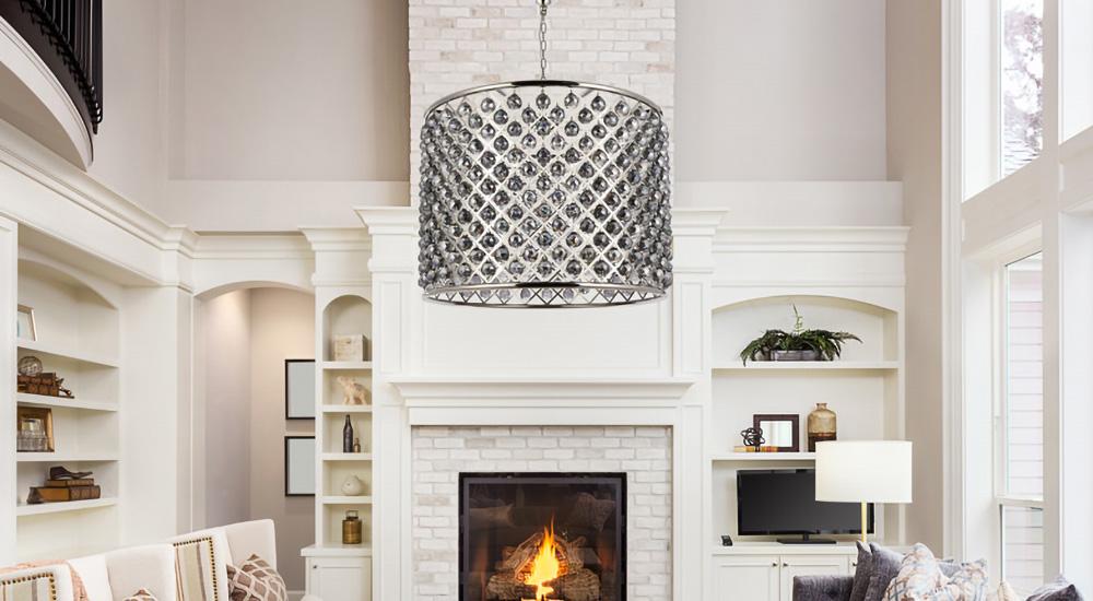Elegant Furniture & Lighting - Madison 12 light polished nickel Chandelier Silver Shade (Grey) Royal Cut Crystal - 1206D35PN-SS/RC veiw 1