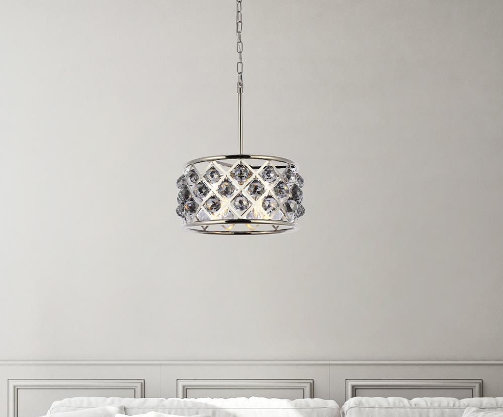 Elegant Furniture & Lighting - Madison 4 light polished Nickel Pendant Silver Shade (Grey) Royal Cut Crystal - 1214D16PN-SS/RC veiw 1