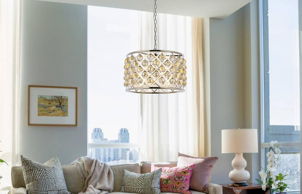 Elegant Furniture & Lighting - Madison 6 light polished nickel Pendant Golden Teak (Smoky) Royal Cut Crystal - 1206D20PN-GT/RC veiw 1