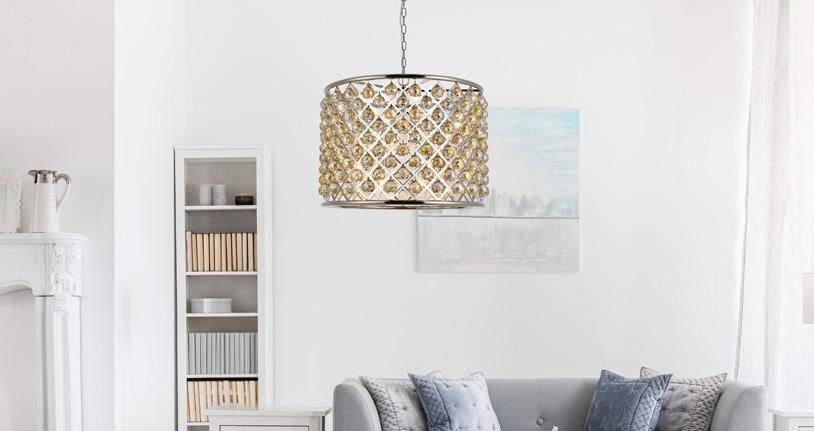 Elegant Furniture & Lighting - Madison 8 light polished nickel Chandelier Golden Teak (Smoky) Royal Cut Crystal - 1206D27PN-GT/RC