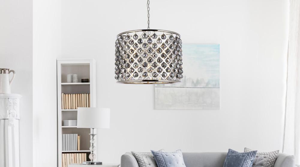 Elegant Furniture & Lighting - Madison 8 light polished nickel Chandelier Silver Shade (Grey) Royal Cut Crystal - 1206D27PN-SS/RC veiw 1