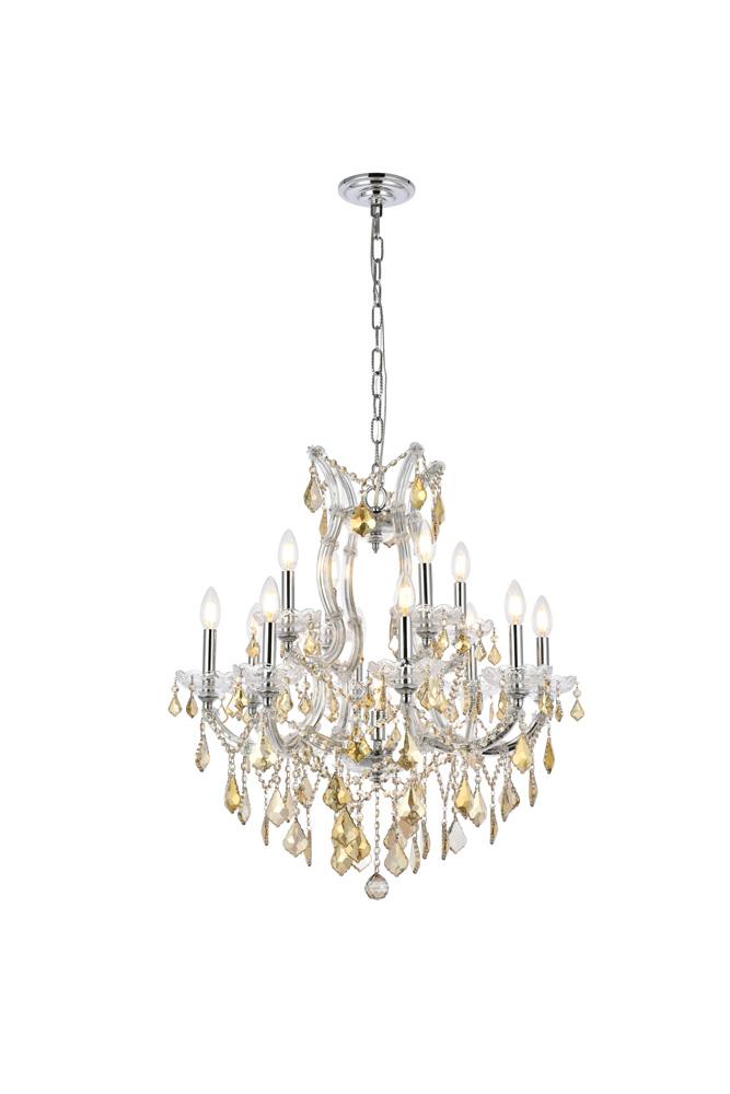 Elegant Furniture & Lighting - Maria Theresa 13 light Chrome Chandelier Golden Teak (Smoky) Royal Cut Crystal - 2800D27C-GT/RC veiw 1