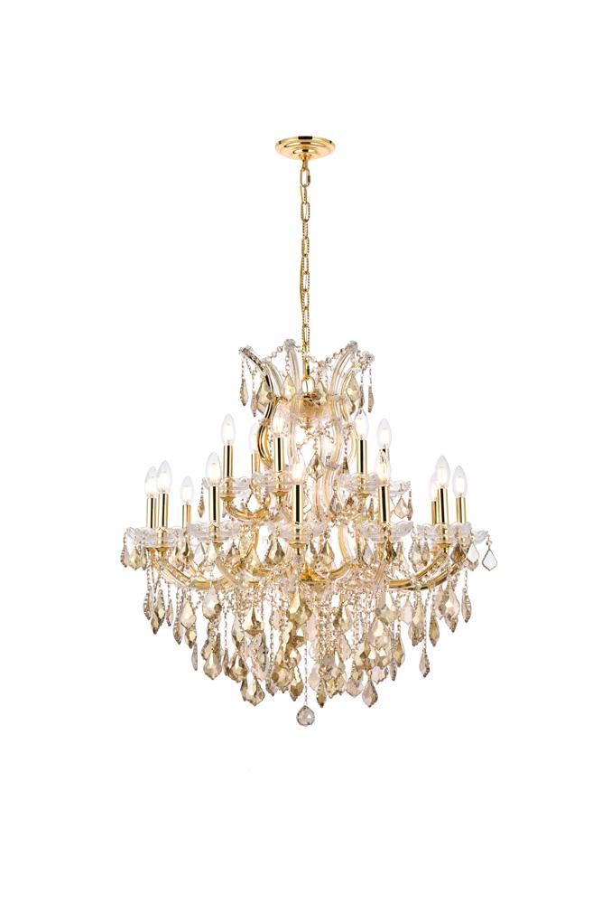 Elegant Furniture & Lighting - Maria Theresa 19 light Gold Chandelier Golden Teak (Smoky) Royal Cut Crystal - 2800D30G-GT/RC veiw 1