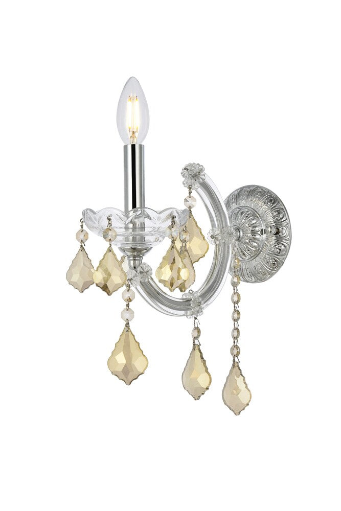 Elegant Furniture & Lighting - Maria Theresa 1 light Chrome Wall Sconce Golden Teak (Smoky) Royal Cut Crystal - 2800W1C-GT/RC veiw 1