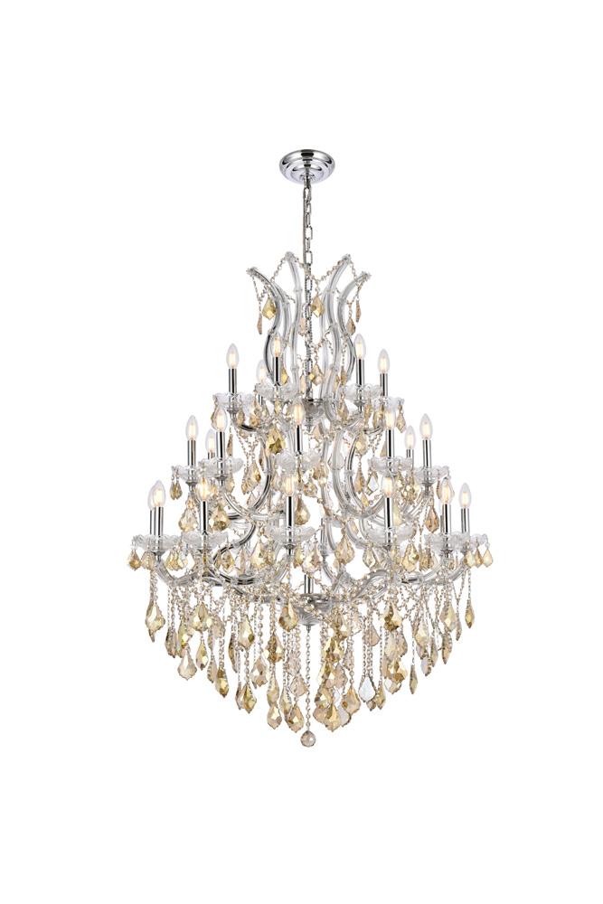 Elegant Furniture & Lighting - Maria Theresa 28 light Chrome Chandelier Golden Teak (Smoky) Royal Cut Crystal - 2800D38C-GT/RC veiw 1