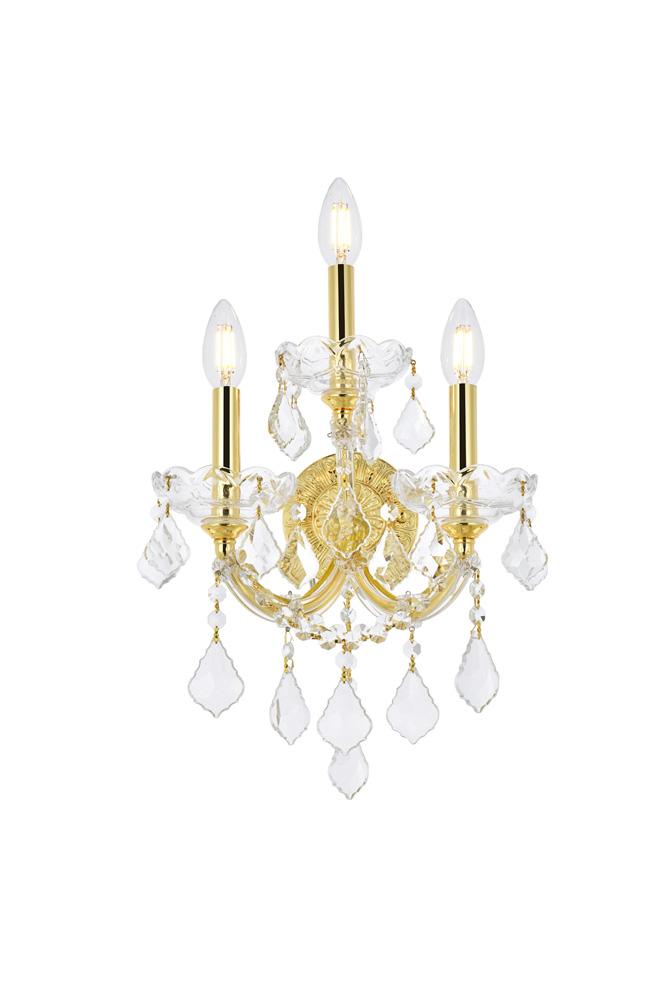 Elegant Furniture & Lighting - Maria Theresa 3 light Gold Wall Sconce Clear Royal Cut Crystal - 2800W3G/RC veiw 1