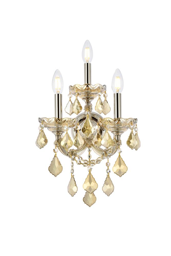 Elegant Furniture & Lighting - Maria Theresa 3 light Golden Teak Wall Sconce Golden Teak (Smoky) Royal Cut Crystal - 2800W3GT-GT/RC veiw 1