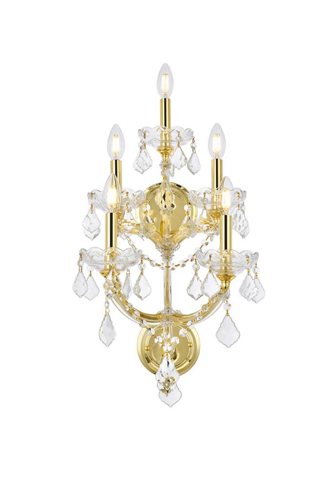 Elegant Furniture & Lighting - Maria Theresa 5 light Gold Wall Sconce Clear Royal Cut Crystal - 2800W5G/RC veiw 1