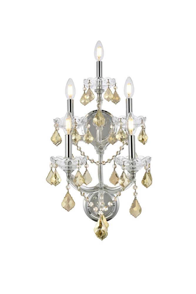 Elegant Furniture & Lighting - Maria Theresa 5 light Chrome Wall Sconce Golden Teak (Smoky) Royal Cut Crystal - 2800W5C-GT/RC veiw 1