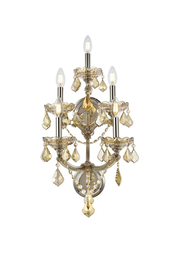 Elegant Furniture & Lighting - Maria Theresa 5 light Golden Teak Wall Sconce Golden Teak (Smoky) Royal Cut Crystal - 2800W5GT-GT/RC veiw 1