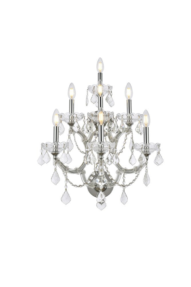 Elegant Furniture & Lighting - Maria Theresa 7 light Chrome Wall Sconce Golden Teak (Smoky) Royal Cut Crystal - 2800W7C-GT/RC veiw 1