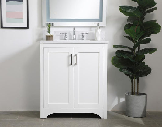 Elegant Furniture & Lighting - Moore 30 inch Single Bathroom Vanity in White with Backsplash - VF17030WH-BS veiw 2