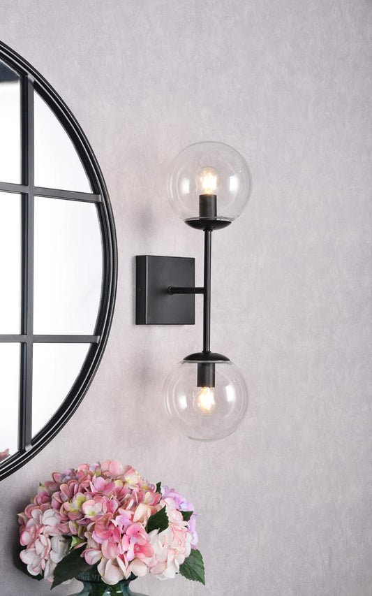 Elegant Furniture & Lighting - Neri 2 lights black and clear glass wall sconce - LD2357BK veiw 2
