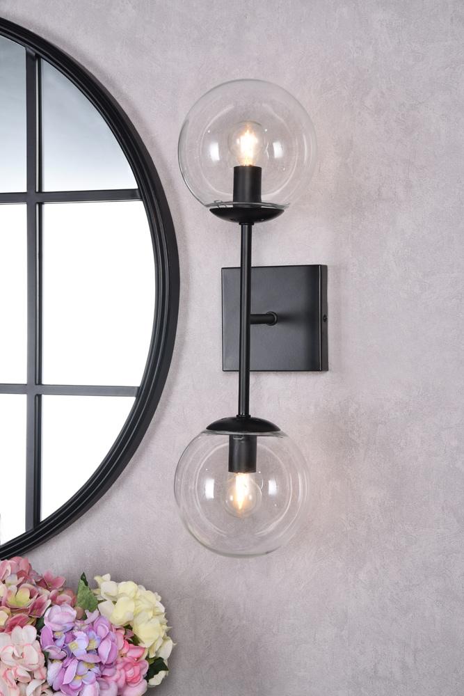 Elegant Furniture & Lighting - Neri 2 lights black and clear glass wall sconce - LD2357BK veiw 9