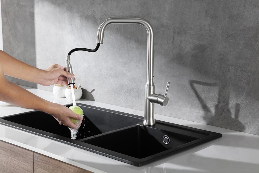 Elegant Furniture & Lighting - Noor Single Handle Pull Down Sprayer Kitchen Faucet in Brushed Nickel - FAK-311BNK veiw 5