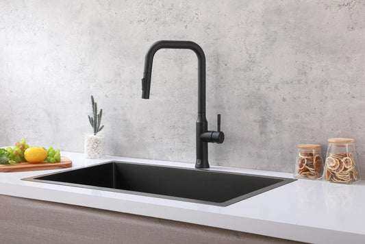 Elegant Furniture & Lighting - Noor Single Handle Pull Down Sprayer Kitchen Faucet in Matte Black - FAK-311MBK veiw 2