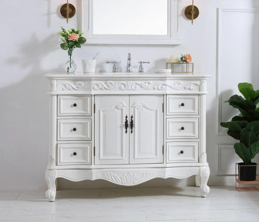 Elegant Furniture & Lighting - Oakland 48 inch Single Bathroom vanity in antique white with ivory white engineered marble - VF38848AW-VW veiw 2