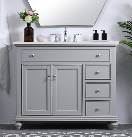 Elegant Furniture & Lighting - Otto 42 inch Single Bathroom vanity in light grey with ivory white engineered marble - VF12342GR-VW veiw 2