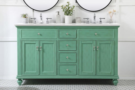 Elegant Furniture & Lighting - Otto 60 inch double Bathroom vanity in vintage mint with ivory white engineered marble - VF12360DVM-VW veiw 2