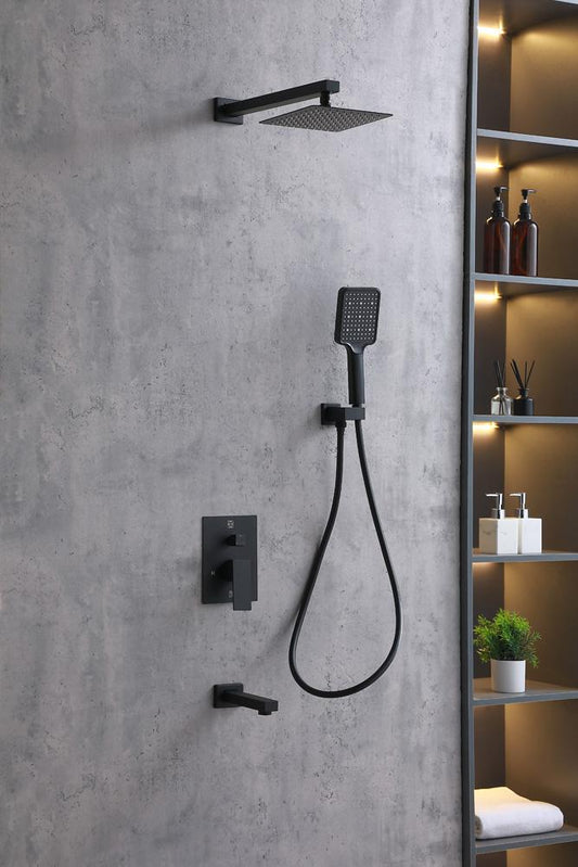 Elegant Furniture & Lighting - Petar Complete Shower and Tub Faucet with Rough-in Valve in Matte Black - FAS-9004MBK veiw 2