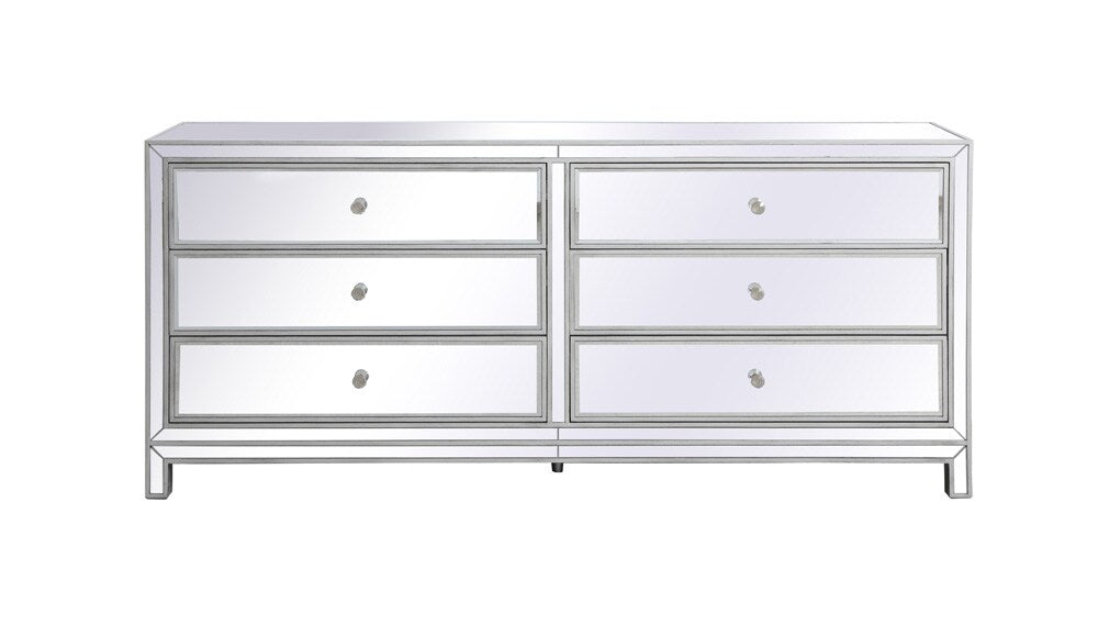 Elegant Furniture & Lighting - Reflexion 72 in. mirrored six drawer chest in antique silver - MF73672S veiw 1