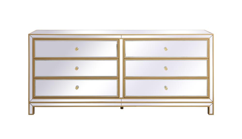 Elegant Furniture & Lighting - Reflexion 72 in. mirrored six drawer chest in gold - MF73672G veiw 1