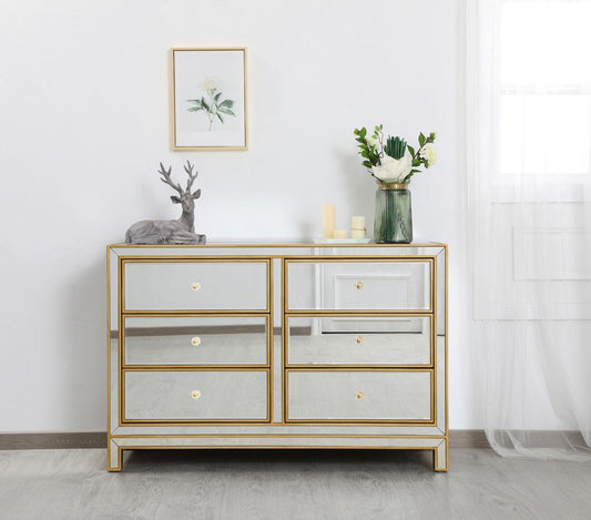 Elegant Furniture & Lighting - Reflexion Cabinet 6 drawers 48in. W x 18in. Din. x 32in. H in gold - MF72017G veiw 2