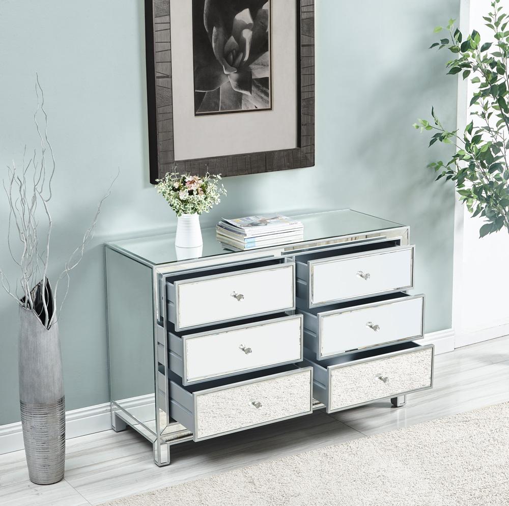 Elegant Furniture & Lighting - Reflexion Dresser 6 drawers 48in. W x 18in. Din. x 32in. H in antique silver paint - MF72017 veiw 4