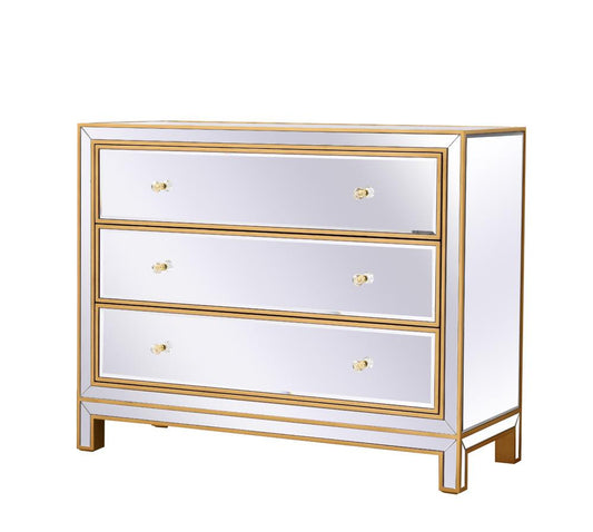 Elegant Furniture & Lighting - Reflexion Chest 3 drawers 40in. W x 16in. D x 32in. H in gold - MF72019G veiw 5
