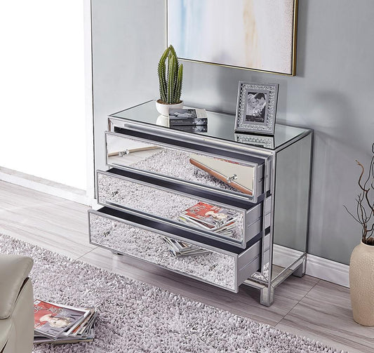 Elegant Furniture & Lighting - Reflexion Chest 3 drawers 40in. W x 16in. D x 32in. H in antique silver paint - MF72019 veiw 2