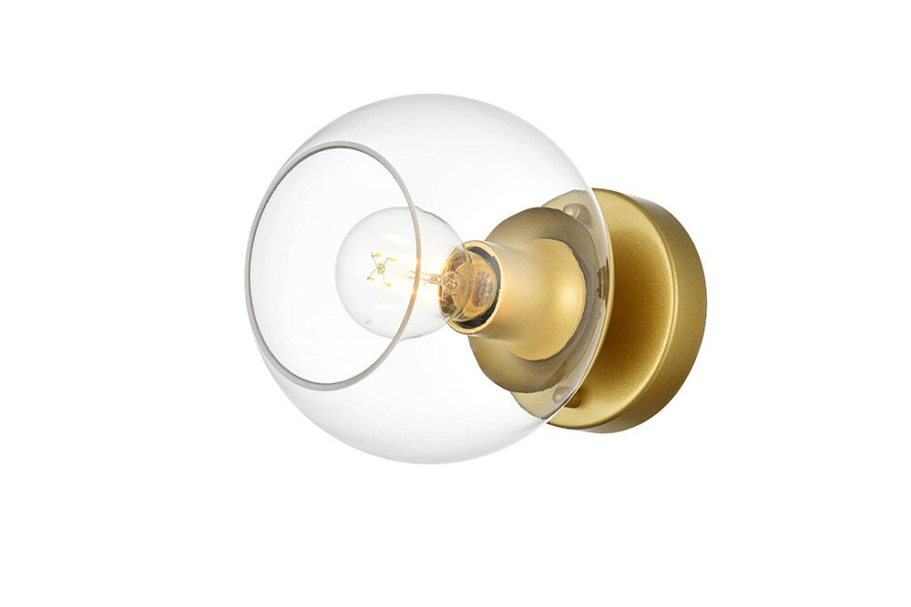 Elegant Furniture & Lighting - Rogelio 1 light Brass and Clear Bath Sconce - LD7320W7BRA veiw 1