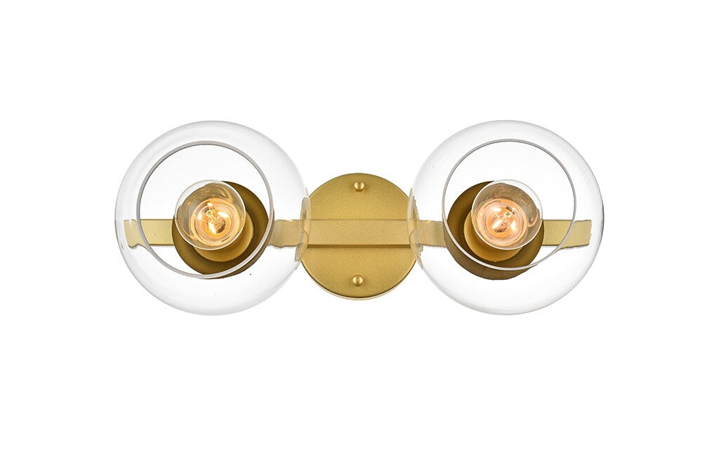 Elegant Furniture & Lighting - Rogelio 2 light Brass and Clear Bath Sconce - LD7320W17BRA veiw 1