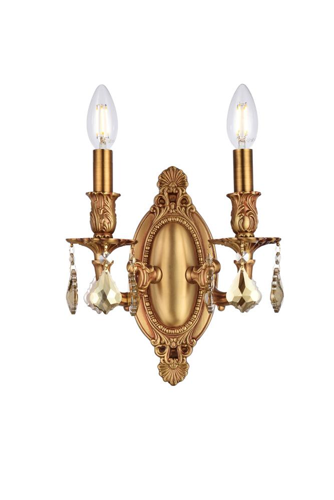 Elegant Furniture & Lighting - Rosalia 2 light French Gold Wall Sconce Golden Teak (Smoky) Royal Cut Crystal - 9202W9FG-GT/RC veiw 1