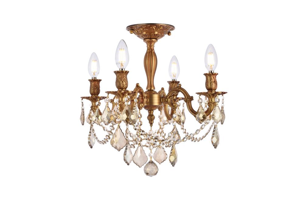 Elegant Furniture & Lighting - Rosalia 4 light French Gold Flush Mount Golden Teak (Smoky) Royal Cut Crystal - 9204F17FG-GT/RC veiw 1
