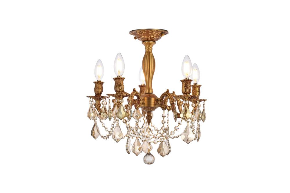 Elegant Furniture & Lighting - Rosalia 5 light French Gold Flush Mount Golden Teak (Smoky) Royal Cut Crystal - 9205F18FG-GT/RC veiw 1