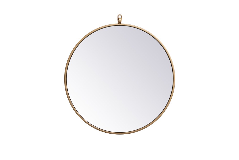Elegant Furniture & Lighting - Rowan Metal frame round mirror with decorative hook 21 inch in Brass - MR4721BR veiw 1