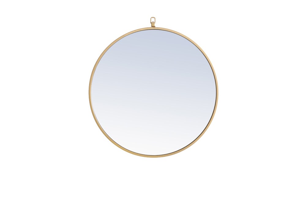 Elegant Furniture & Lighting - Rowan Metal frame Round Mirror with decorative hook 24 inch Brass finish - MR4052BR veiw 1