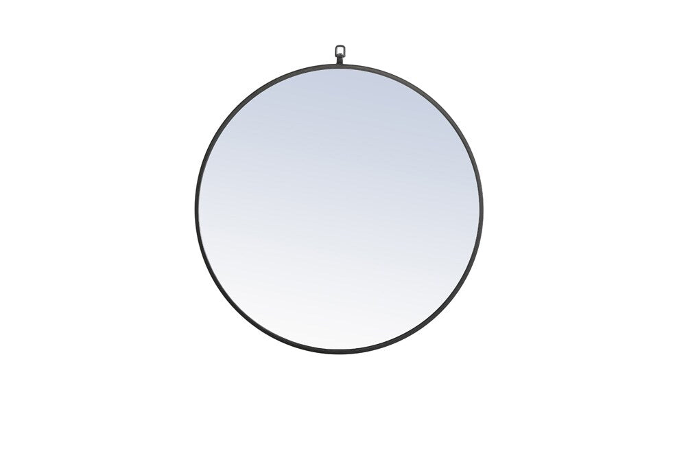 Elegant Furniture & Lighting - Rowan Metal frame Round Mirror with decorative hook 28 inch Black finish - MR4054BK veiw 1