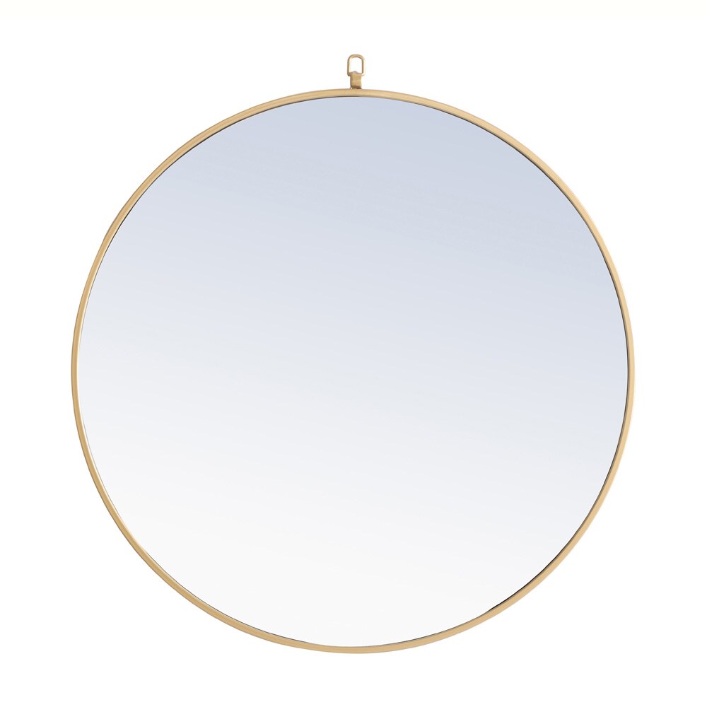 Elegant Furniture & Lighting - Rowan Metal frame Round Mirror with decorative hook 32 inch Brass finish - MR4058BR veiw 1