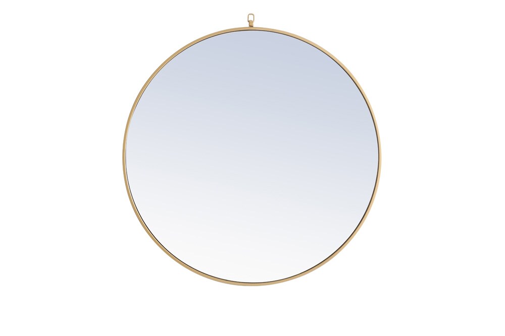 Elegant Furniture & Lighting - Rowan Metal frame Round Mirror with decorative hook 42 inch Brass finish - MR4065BR veiw 1