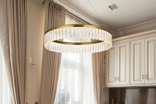 Elegant Furniture & Lighting - Rune 24 inch Adjustable LED chandelier in Satin Gold - 2060D24SG veiw 2