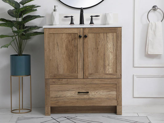Elegant Furniture & Lighting - Soma 30 inch Single Bathroom Vanity in Natural oak with Backsplash - VF2830NT-BS veiw 2