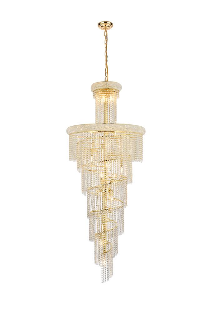 Elegant Furniture & Lighting - Spiral 28 light Gold Chandelier Clear Royal Cut Crystal - V1800SR30G/RC veiw 1