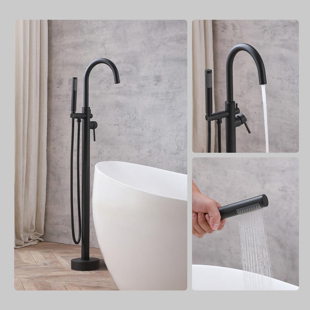 Elegant Furniture & Lighting - Steven Floor Mounted Roman Tub Faucet with Handshower in Matte Black - FAT-8001MBK veiw 7