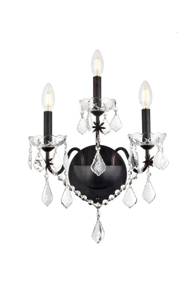 Elegant Furniture & Lighting - St. Francis 3 light Dark Bronze Wall Sconce Clear Royal Cut Crystal - V2015W3DB/RC veiw 1