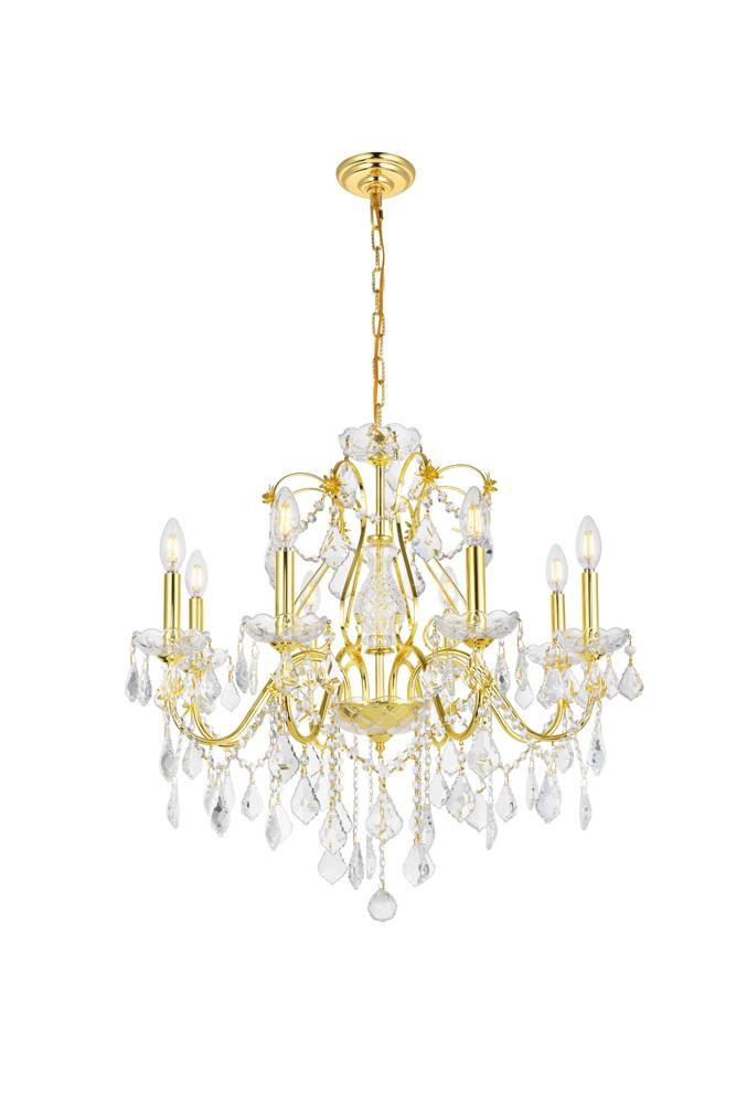 Elegant Furniture & Lighting - St. Francis 8 light Gold Chandelier Clear Royal Cut Crystal - V2015D26G/RC veiw 1