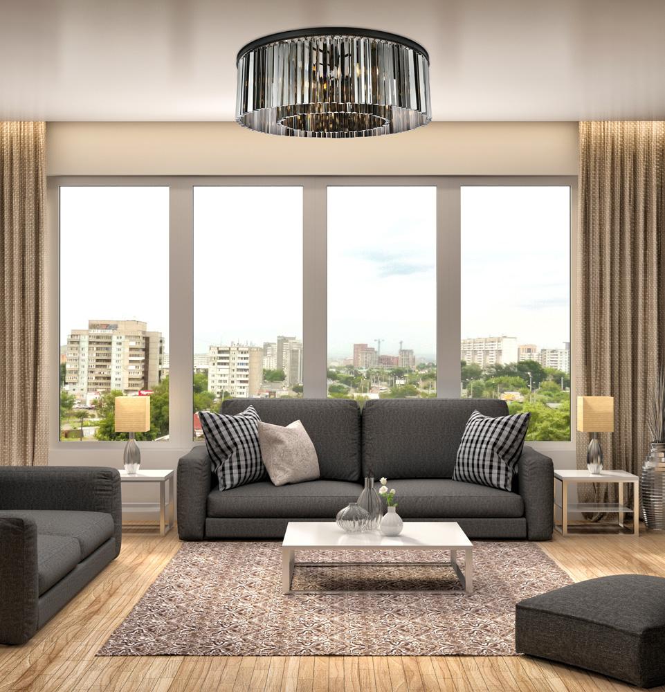 Elegant Furniture & Lighting - Sydney 10 light Matte Black Flush Mount Silver Shade (Grey) Royal Cut Crystal - 1208F43MB-SS/RC veiw 1